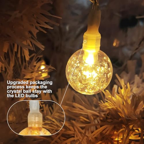Battery Operated Globe String Lights 16FT Waterproof 30 LED 8 Modes Outdoor String Lights Crystal Ball String Light with Timer for Backyard Garden Balcony Pergola, Warm White (2 Pack) - color: Silver Wire Warm White, size: 2 Pack
