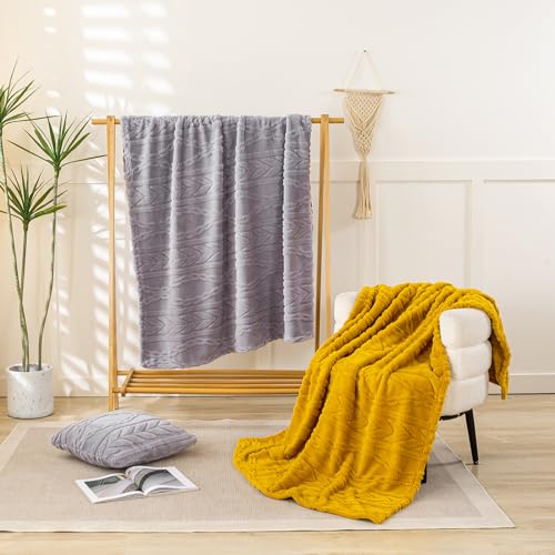 YUSOKI Sherpa Large Throw Blanket Single Layer,Light Weight(1.7lb),320GMS-3D Stylish Design for Gift Home Decor (Light Grey,50"x65") - color: Light Grey, size: Throw (50" x 65")