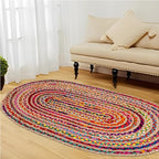 Savi Home Oval Jute Cotton Chindi Rug 3'x5' – Multicolor Braided Area Rug for Living Room, Kitchen, Entryway, Farmhouse & Bathroom – Handwoven Recycled Cotton Floor Mat