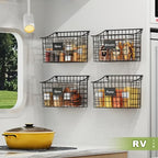 Wall Basket with Label Plate & 5 S-Hooks –4 Pack Hanging Wire Basket for Organizing, Wall Storage for Kitchen, Bathroom, Pantry, Laundry, RV – Hanging Wall Basket, Metal - size: 4 Pack