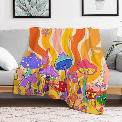 70s Mushroom Flower Blanket,Vintage Rustic Fantasy Hippie Sun Boho Groovy Abstract Blanket for Couch Sofa Bed Decorative Gifts 30x40 - color: Blanket-23, size: 30"x40"