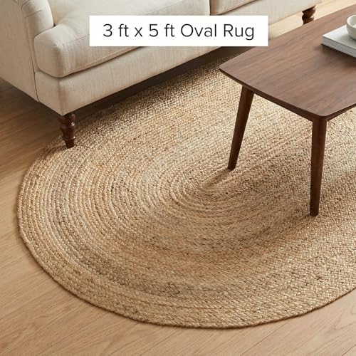 Super Area Rugs Boho Oval Jute Rug - All Natural Soft Jute Braided Hand-Woven Rug Natural Beige 3' X 5' - color: Natural, size: 3' x 5' (Oval)