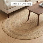 Super Area Rugs Boho Oval Jute Rug - All Natural Soft Jute Braided Hand-Woven Rug Natural Beige 3' X 5' - color: Natural, size: 3' x 5' (Oval)