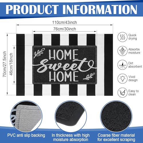 Geelin 2 Pcs 30'' x 18'' Doormat 43'' x 27.5'' Black and White Layered Rug for Front Door Mat Outside Entrance Welcome Door Mats for Indoor Outdoor Entryway Porch Decor(Stripe Home Sweet Home) - style: Stripe Home Sweet Home
