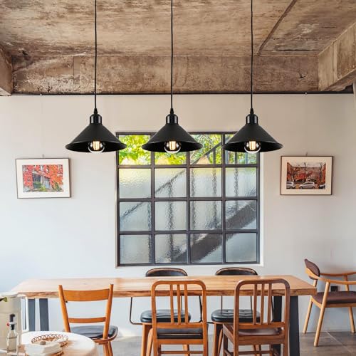 Black Plug in Pendant Light, 2 Pack Industrial Hanging Lamp Black Vintage Pendant Lighting Fixtures with 15ft Cord On/Off Switch for Kitchen Island Dinning Hall Bedroom - color: Black Plug in Pendant Light 8.2IN