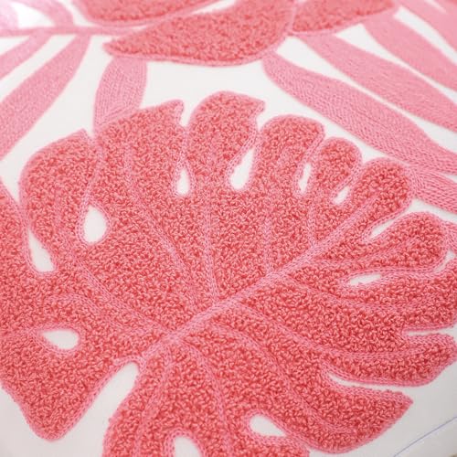 Embroidered Throw Pillow Covers 12x20 Pack of 2 Pink Botanical Tropical Leaf Pillow Covers Beach Ocean-Themed Decorative Cushions Case Farmhouse Boho Plant Tufted Pillowcases for Summer - color: Pink Tropical Leaf, size: 20" x 12" (Pack of 2)