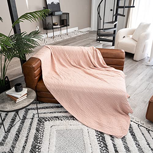 Comfy Cubs Muslin Throw Blanket - 50” x 60” Quilted Design - Lightweight, Breathable 6-Layer Gauze Fabric - Soft Cotton Blanket for Home or Travel - Packaged in Elegant Gift Box - Blush - color: Blush, size: Throw - 50" X 60"