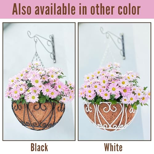 LaLaGreen Hanging Baskets for Plants (14 Inch, 6 Pack) Hanging Flower Pots with Coco Liner, Black Metal Wire Round Basket Plant Holder with Hanger Hook Chain, Outdoor Patio Deck Balcony Garden Decor - size: 14" x 6 Pack
