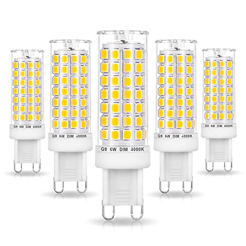 Ziomitus G9 Led Bulbs Dimmable 4000k Natural White,G9 40W 50W 60W T4 Halogen Replacement,No Flicker G9 6W AC120V Dimmable Neutral LED Bulbs for Chandelier Pendant Lighting,600 LM(5Pack) - color: 4000k Natural White, size: 6 Watts
