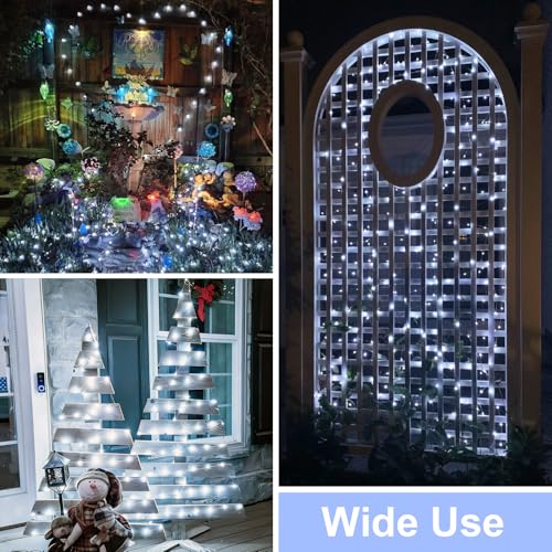 QITONG Solar Fairy Lights Outdoor Waterproof, 2 Pack Each 66ft 200 LED White Christmas String Lights, Silver Wire Twinkle Mini Lights with 8 Modes - color: White