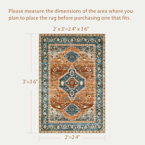 Tangsoo Oriental Small 2X3 Washable Rugs for Entryway, Vintage Non Slip Rug Carpet, Indoor Front Door Rug, Door Mat Indoor Entrance Soft Low Pile Throw Rugs for Entry Kitchen Bedroom Orange/Blue - color: Orange/Blue, size: 2' X 3' (Rectangular)