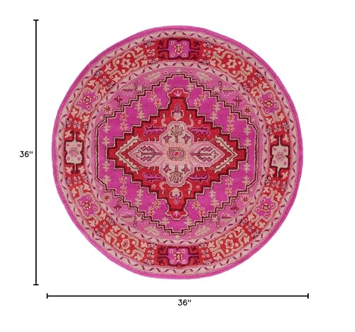 SAFAVIEH Bellagio Collection Area Rug - 3' Round, Red & Pink, Handmade Medallion Wool, Ideal for High Traffic Areas in Living Room, Bedroom (BLG545B) - color: Red/Pink, size: 3' (Round)