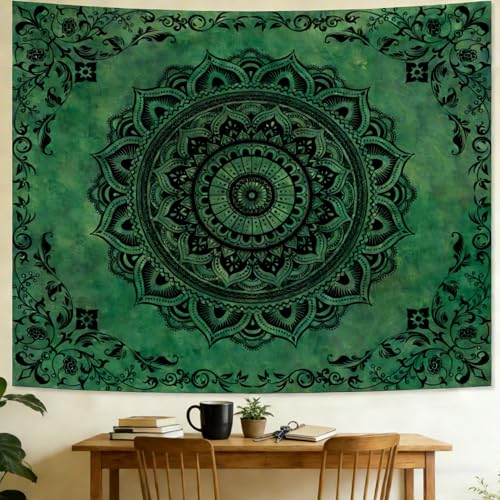 Tichgeim Green Mandala Tapestry for Bedroom Aesthetic, Boho Hippie Ceiling Art Decor Tapestries, Bohemian y2k Floral Backdrop Wall Hanging for Teen Girls Dorm Living Room (51"X60") - color: A-Green Mandala Tapestry, size: 60"L x 51"W