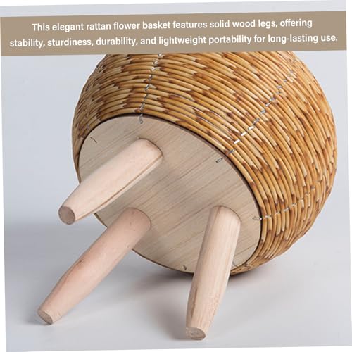Flower Pots Boho Plant Stand, Wicker Basket Plant Stand with Wood Legs, Light Brown Rattan Plants Table for Home Decor, Office, Cafe
