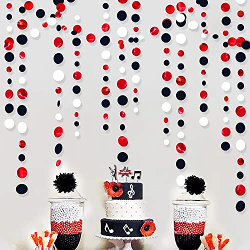 46 Ft Red Black and White Circle Dots Garland Hanging Paper Polka Dots Streamer for Graduations Birthday Bachelorette Engagement Wedding Bridal Shower Holiday Casino Poker Pirate Party Decorations - color: Black Red