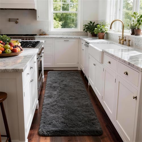 Ophanie 2x8 Runner Rug for Hallway, Upgrade Non-Slip Fluffy Soft Bedside Rugs, Bedroom Living Room Grey Shaggy Gray Carpet for Kids Girls Boys Dorm Nursery Home Decor Aesthetic - color: 1- Grey, size: 2' x 8' (Rectangular)