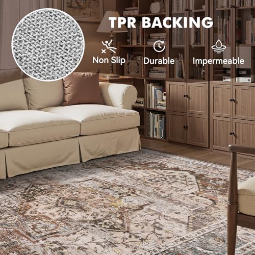 9x12 Area Rugs for Living Room Rug Brown Large Bedroom Rug Carpet Washable Neutral Vintage Dining Room Rugs for Under Table Soft Comfortable Non Slip - color: Brown Multi, size: 9' X 12' (Rectangular)