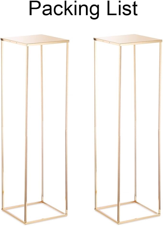 Gold Stand Wedding Centerpieces for Tables - 39.4in Tall Vases for Centerpieces, 2 Pcs Metal Column Flower Stand, Rectangular Flower Display Rack, Wedding Decorations for Tables, Party, Events, Home