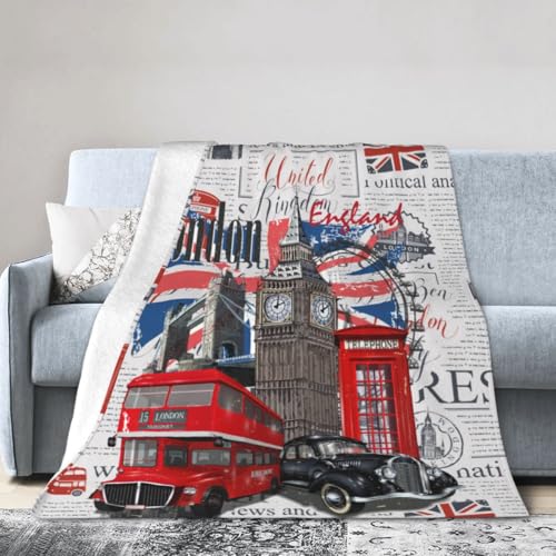 British Throw Blanket, Vintage Newspaper Print England Buildings London Culture Element Retro Warm Cozy Flannel Soft Blanket for Couch Chair Sofa Bed Bedroom Living Room Car for All Season 30"x 40" - color: Country01, size: 30X40 inch