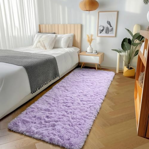 ONASAR Light Purple Runner Rugs for Bedroom Living Room, Fluffy 2x6 Bedside Hallway Area Rug, Ultra Soft Plush Furry Faux Fur Non Slip Floor Carpet for Nursery Kids Dorm Closet Home Decor Aesthetic - color: Light Purple, size: 2' x 6' (Runner)