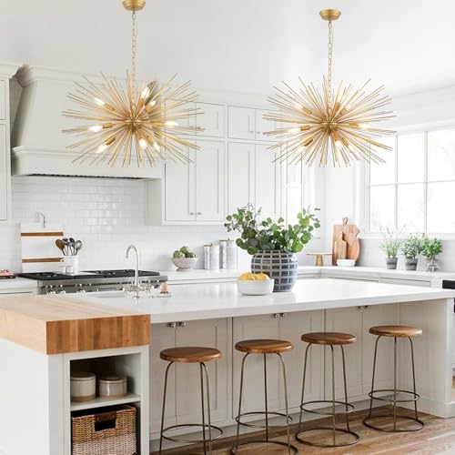 29" Modern Sputnik Chandelier 9-Lights Mid Century Modern Starburst Golden Chandelier Luxury Gold Solid Metal Sputnik Satellite Chandeliers for Dining Room, Kitchen Island, Bedroom - color: Golden 29" 9-Light