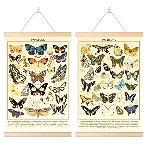 Chenkaiyang 2 Pcs Vintage Butterfly Hanging Poster, Wall Hanging Rustic Retro Wall Art Prints Butterfly Chart Poster for Living Room Decor,18.9 X 11.8 Inch - color: butterflies