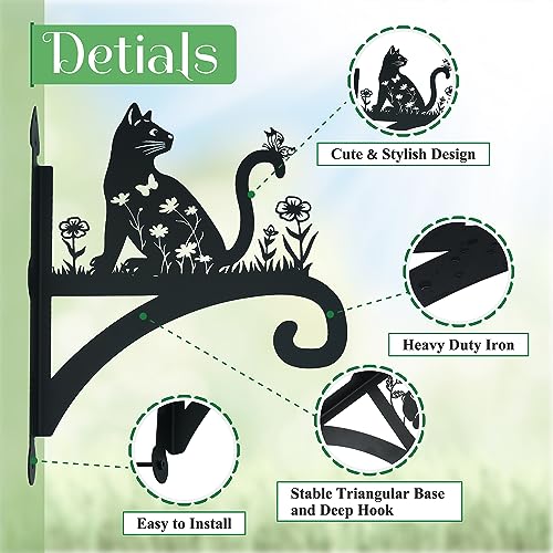 Plant Hangers Outdoor Heavy Duty Iron Decorative Cat Silhouette Plant Hooks for Hanging Baskets 11 inch Hanging Plant Bracket Wall Hooks for Flower Pot Lantern Bird Feeder Wind Chimes - color: Cat