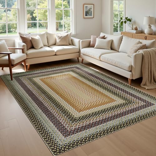 Ileading Faux Braided Area Rug 6'x9' Washable Farmhouse, No-Shed Non-Slip Woven Carpet, Pet Friendly Stain Resistant Jute Style Rug for Living Room Dining Bedroom Office - color: Multi Color-yellow, size: 6' x 9'(Rectangular)