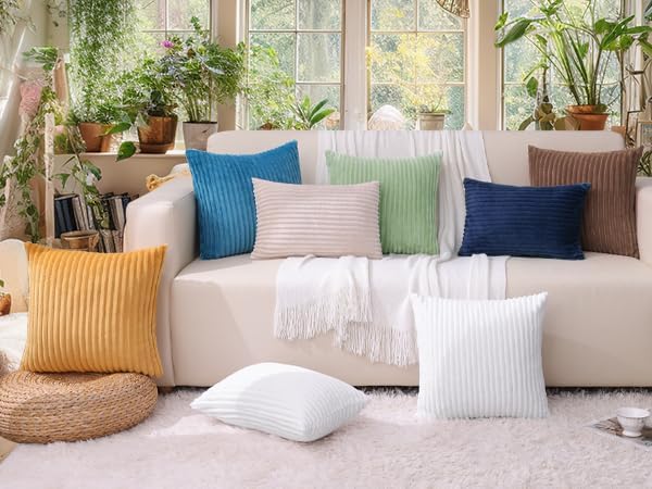 Simmore Decorative Spring Euro Sham Throw Pillow Covers 22x22 Set of 2, Soft Natural Plush Flannel Double-Sided Fluffy Couch Pillow Covers for Sofa Living Room, Beige