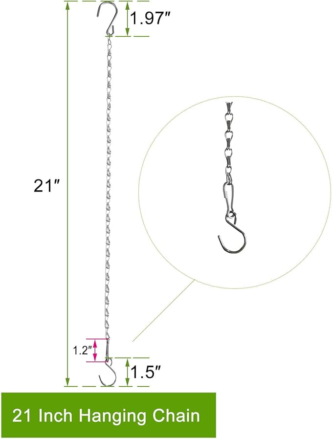 Chain for Hanging Plants,21 Inch Silver Hanging Chain, Small Hanging Basket Chain Kits with Hooks for Bird Feeder Hanging Basket Extender Porch Wind Chime (Silver, 21 Inch-6PCS)