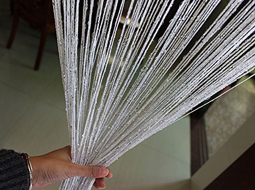 1x2 M Door String Curtain Rare Flat Silver Ribbon Thread Fringe Window Panel Room Divider Cute Strip Tassel for Wedding Coffee House Restaurant Parts, White - color: White