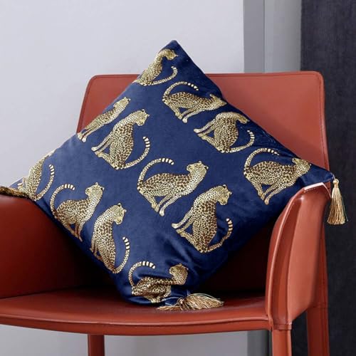 Square Decorative Throw Pillow Cover with Tassels Leopard Pattern Cushion Cover Luxury Style Soft Velvet Pillowcase for Sofa Couch Bedroom (18"x18",Royal Blue) - color: Royal Blue, size: 18" x 18" (Pack of 1)
