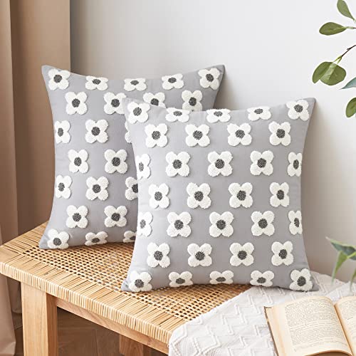 EMEMA Decorative Throw Pillow Covers Sun Flower Jacquard Pillowcase Cushion Case Square for Couch Sofa Bed Living Room Bedroom Set of 2, 18x18 Inch, Light Grey - color: A-light Grey, size: 18" x 18" (Pack of 2)