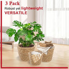 3 Pack Plant Basket for Indoor, Wicker Seagrass Plant Pots with Liner, Macrame Plant Hanger, Woven Natural Planter Baskets Outdoor for Flower, Balcony,Home