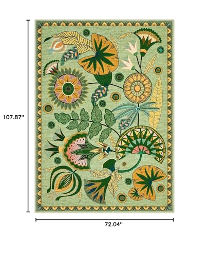 Joydeco Egypt Floral Boho Living Room Area Rug 6x9, Sage Green Washable Area Rug for Bedroom Dining Room Table, Non Slip Vintage Indoor Throw Carpet for Playroom Nursery Dorm Classroom, Green - color: Sage Green, size: 6' x 8'11" (Rectangular)