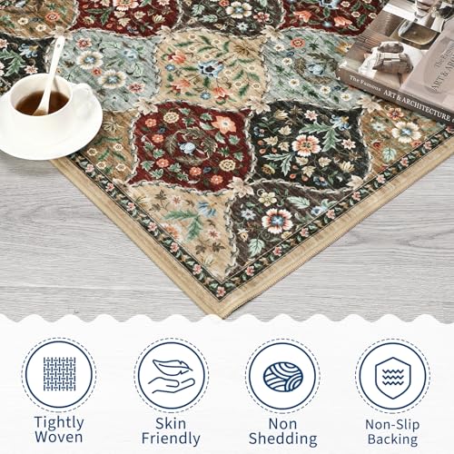 ROYHOME Small Rug Moroccan Trellis Washable Area Rug Doormat Stain Resistant Non-Slip Entryway Rug Distressed Floral Floor Carpet for Indoor Front Entrance Kitchen Bathroom, Red/Brown, 2' x 3' - color: Red/Brown, size: 2' x 3' (Rectangular)