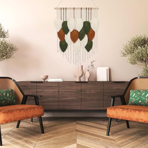 KHOYIME Macrame Wall Hanging Boho Woven Tapestry, Chic Home Decor Modern Bohemian Handmade Leaf Feather Wall Art Decorations for Apartment Dorm Living Room Bedroom Nursery Backdrop 23.6" W X 29.5" L - color: 23.6"W x 29.5"L