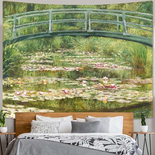 Yeoiat Monet Tapestry Water Lilies Wall Tapestry, Nature Tapestries for Bedroom Art Tapestries Wall Hanging for Bedroom Living Room 60"x80" - color: Green Yellow, size: 80"L x 60"W
