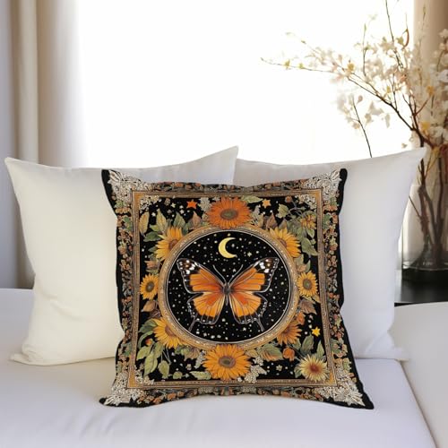 William Morris Abstract Vintage Butterfly Design Throw Pillow Cover Home Decor, Art Decor Pillowcase Cushion Cover for Bed Sofa Living Room, Indoor and Outdoor 18x18inch (Orange-Butterfly) - color: Orange-butterfly