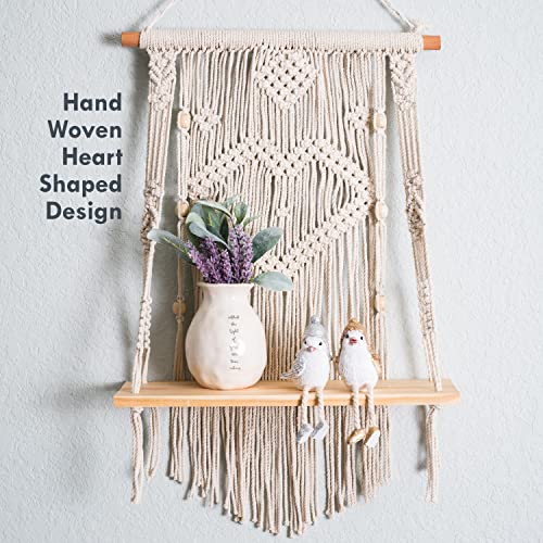 SnugLife Macrame Wall Hanging Shelf - Tier Wall Shelves with Handmade Woven Rope - Boho Shelves Organizer Hanger for Kitchen, Bathroom, Home Storage, Floating Indoor Plant Wall Shelf (1 Tier) - size: 1 Tier