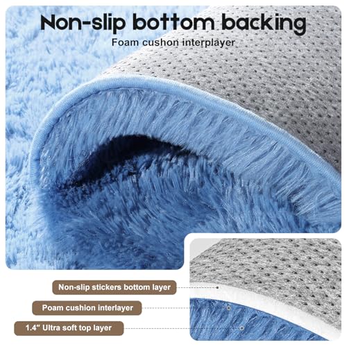 Blue 8x10 Area Rugs for Living Room Bedroom, Fluffy Large Rug Soft Shag Non-Slip Carpet for Kids Boys and Girls Room Dorm Home Decor (8ft x 10ft) - color: Blue, size: 8' x 10' (Rectangular)