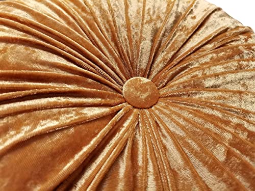 Verpert Pack 2：Round Floor Cushions Pillow, Solid Color Velvet Meditation Cushion Pumpkin Pleated Meditation Pillow for Home Sofa Bed Car Decor Floor Pillow Cushion Gold - color: Gold