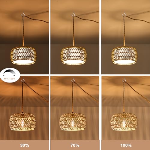 Boho Rattan Pendant Lights Farmhouse 12 Inch Plug in Chandelier Light Fixture Rustic Wicker Hand Woven Pendant Hanging Light with Cord for Dining Room Kitchen Bedroom Foyer Hallway - size: 12 Inch Plug in