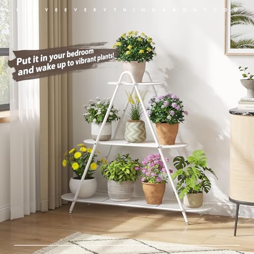 STDDRE Plant Stand Indoor Plant Shelf Outdoor Corner Tall Plant Rack 3-Tier Large Metal Plant Holder Heavy-Duty Flower Rack for Patio,Living Room,Garden Decor (White) - color: White