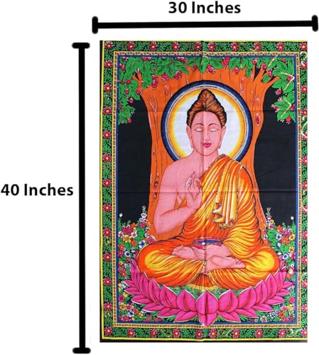 Rastogi Handicrafts Cotton Wall Hanging Indian Goddess Indian Deity 40" X 30" Poster Size (BUDDHA-G) - color: BUDDHA-G