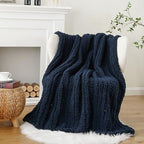 Battilo Cozy Navy Blue Throw Blanket 50" x 60" | Hand Knitted Chunky Knit Throw Blanket, Soft Jumbo Chenille for Couch Sofa Bed - color: Navy