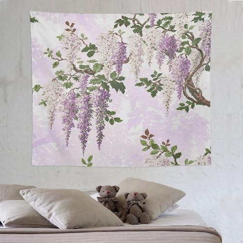HZOHNAGO Lavender Flower Tapestry Fantasy Purple Floral Green Leaves Botanical Pattern Printed Wall Tapestry Wall Hanging for Bedroom Living Room Dorm 60" W x 50" H - color: Lavender-1, size: 60"L x 50"W