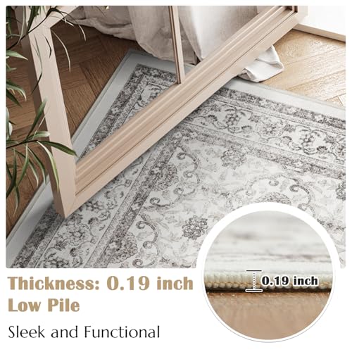 jinchan Floral 2x3 Rugs for Entryway - Machine Washable Beige Vintage Distressed Boho Design Soft Faux Wool Small Non-Slip Doormat for Entrance Kitchen Living Room Bedroom Farmhouse (2‘x3', Beige) - color: Multi Beige, size: 2' x 3' (Buttery Soft)