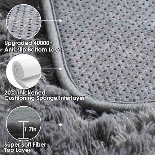 ONASAR 2x6 Grey Runner Rugs for Bedroom Living Room, Fluffy Bedside Hallway Throw Area Rug, Gray Ultra Soft Plush Furry Floor Carpet Mat for Nursery Kids Dorm Closet Home Decor Aesthetic - color: Grey, size: 2' x 6' (Runner)
