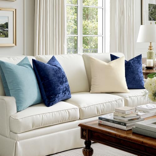 MIULEE Velvet Throw Pillow Covers Set of 2, Soft Neutral Decorative Pillow Cases with Luxurious Textured Vintage Cushion Covers for Home Decor Couch Sofa Bed,Dark Navy Blue 18x18 inch - color: Dark Navy Blue, size: 18" x 18" (Pack of 2)